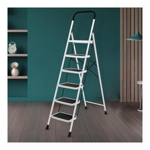 Plantex Alloy Steel 6 Step Foldable Anti-Skid Ladder for Home