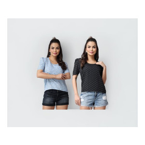 POPWINGS Casual Floral Printed Puff-Sleeves Tops Combo