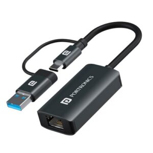 Portronics Mport X1 Gigabit Ethernet Adapter (Type C + USB) RJ45 LAN Port
