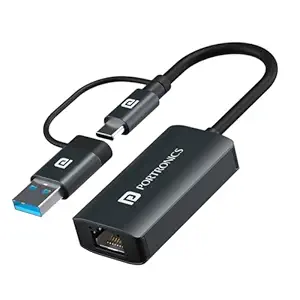 Portronics Mport X1 Gigabit Ethernet Adapter (Type C + USB) RJ45 LAN Port