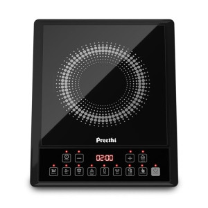 Preethi Indicook IC124 Induction Cooktop, 2100-Watt Electric Stove with Soft Touch Buttons and Crystal Glass