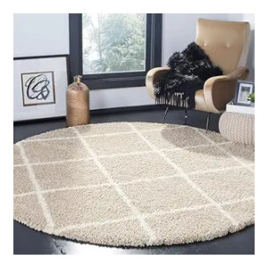 Antiskid Shaggy Soft Microfiber Round Carpet (Beige, 3×3 Feet)