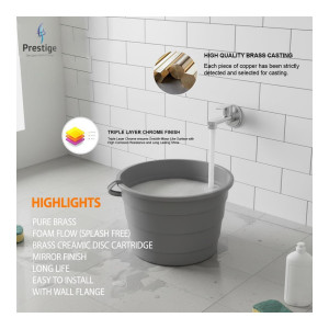 Prestige Brass Ocean Long Body Tap with Wall Flange Lift Cock Faucet
