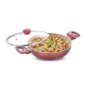 Prestige Omega Die-Cast Non-Stick Kadai (24cm) with Glass Lid
