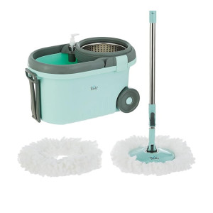 Presto! Clean Steel Spin Mop with 2 Microfiber Refills, Big Wheels & Telescopic Handle