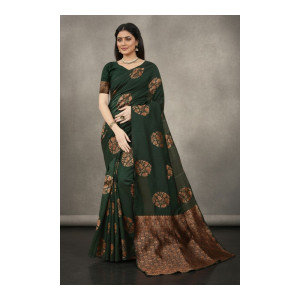 Prisan Trendy Vastra Self Design Banarasi Silk Blend Saree Light Blue