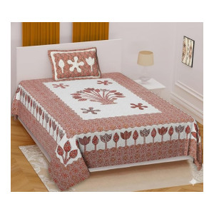 Pure Cotton Single Bedsheet with 1 Pillow Cover, 220 TC Jaipuri Print
