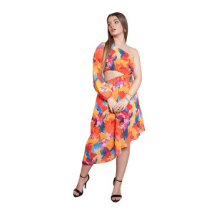 PURVAJA Women’s One Shoulder Below Knee Length Dress
