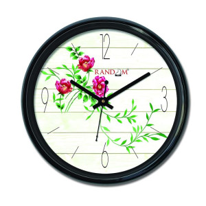 RANDOM Round Shaped Designer Plastic Wall Clock for Home Decor (12-inch, Black)