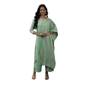 Rangpreet Sea Green Solid Straight Kurta Palazzo With Dupatta Set