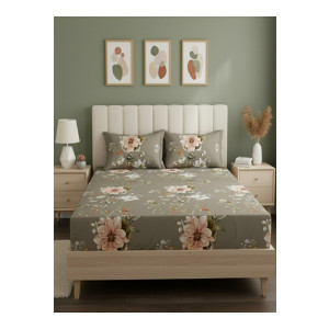 Raymond Home Floral 110 TC King Bedsheet with 2 Pillow Covers