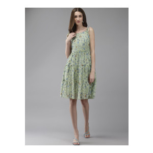 Roadster Floral Printed Tiered Knee Length Dress