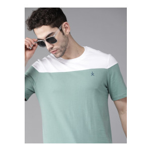 Roadster Men Colourblocked Round Neck Pure Cotton T-shirt
