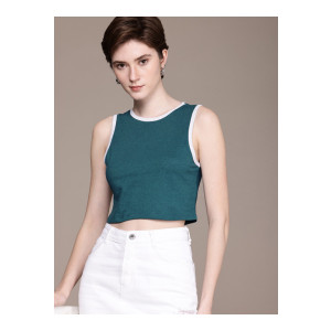 Roadster The Life Co. Sleeveless Slim Fit Crop T-shirt
