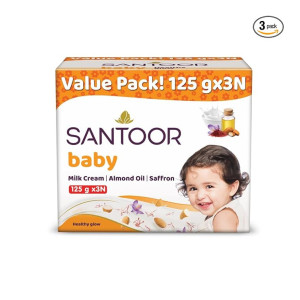 Santoor Baby Bathing Bar Soap with Milk Cream, Saffron, & Almond Oil