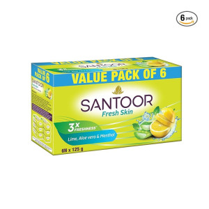 Santoor Fresh Skin Aloe Vera & Lime Bathing Soap with Nourishing & Anti-Aging Properties
