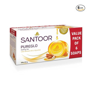 Santoor PureGlo Glycerine Soap with Almond Oil and Glycerine for Nourished Glowing Skin