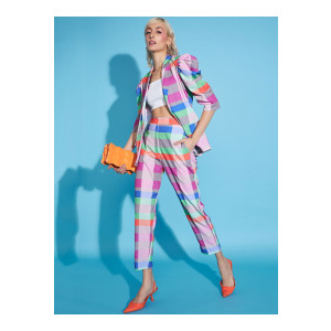SASSAFRAS Multicolor Checked Blazer With Tapered Pants Co-Ords