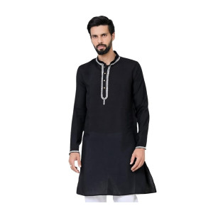 Men’s Full Sleeve Mandarin Collar Sequins Embroidered Chanderi Kurta