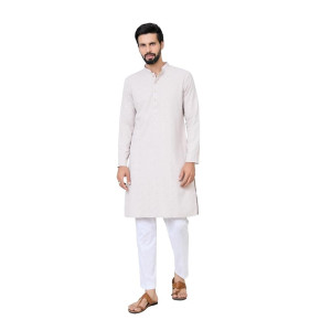 Men’s Full Sleeve Mandarin Collar Geometric Sequins Embroidered Thread Work Straight Long Kurta