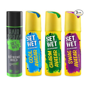 Set Wet Deodorant Spray Perfume (Pack of 3) & Hair Spray