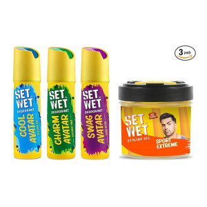 Set Wet Deodorant Spray Perfume and Hair Gel Ultimate Hold for Men