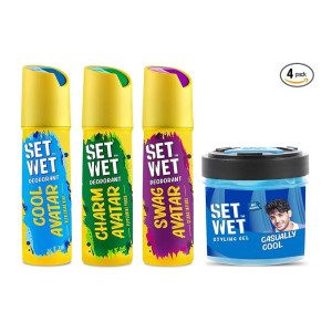 Set Wet Deodorant Spray Perfume (Pack of 3) + Hair Gel