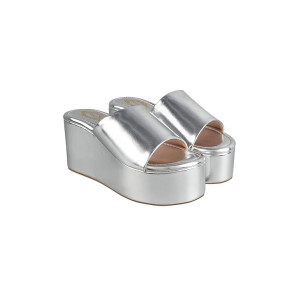 Shoetopia girls Little Silver Wedge Sandal