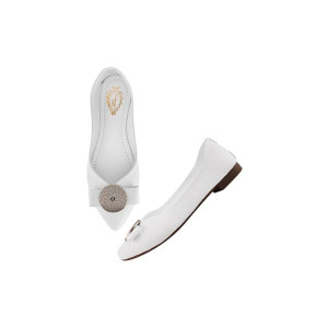 Shoetopia Oversized Bow Detailed White Bellies for Girls
