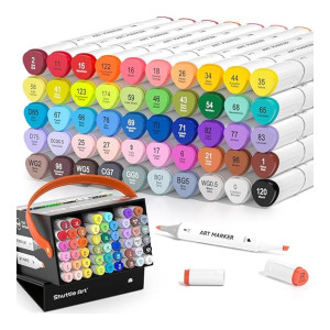 SHUTTLE ART 50 Colors Dual Tip Art Markers with Case