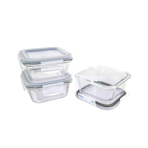 Signoraware Safe N Store Glass Square Containers Set (Airtight, Leakproof, Microwave Safe)