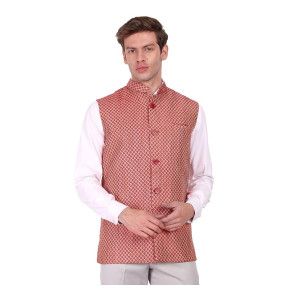 SKAVIJ Men’s Indian Dupion Silk Nehru Jacket Waistcoat
