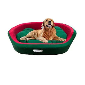 Small Dog Bed Oval Shape Dual Color Green Red Ultra Soft Velvet Fabric Polyester Fill Pet Bed