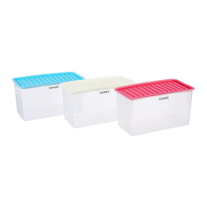 Solimo Plastic Airtight Fridge Storage Containers with Handle (Set of 3, 5000ml Each)