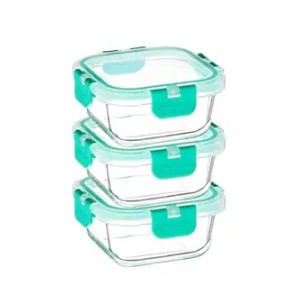 Solimo Borosilicate Glass Containers (Pack of 3 x 350ml) Airtight & Leak-Proof