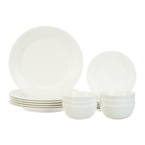 Amazon Brand – Solimo Ceramic 18 Piece Classic Solid Dinner Set Off White