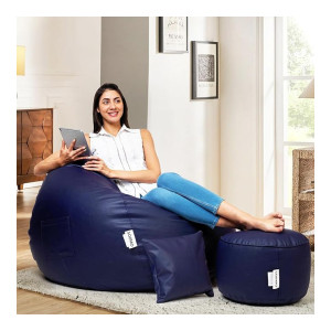Solimo Premium Faux Leather Bean Bag Combo with Footrest & Cushion (2XL)