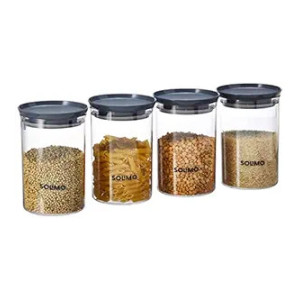 Solimo Plastic Storage Container Set, 900 ml (Set of 4)