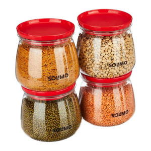 Solimo Plastic Storage Jars 800 ml, 4