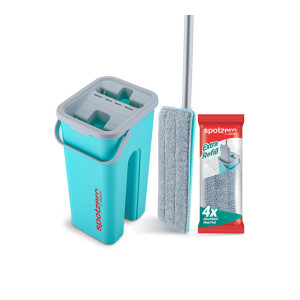 SPOTZERO by MILTON Squeeze Flexible Head Mop with Bucket & 2 Reusable Pads
