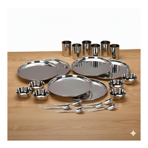 Stainless Steel Solid Heavy Mirror Finish Dinner Set of 24 Pcs