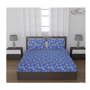 Status Value Double Bedsheet (4 Leaves Blue, 200x220cm)