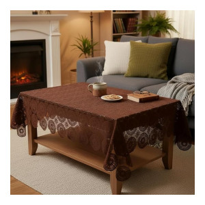 STITCHNEST Cotton Net Rectangular Table Cover with Decorative Lace Design (40×60 Inch)