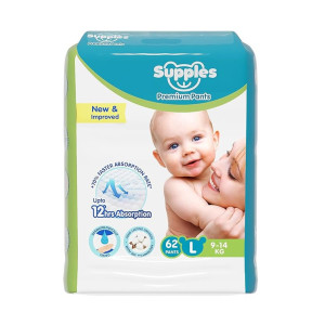 Amazon Brand Supples Premium Baby Diaper Pants (Large, 9-14 Kg)
