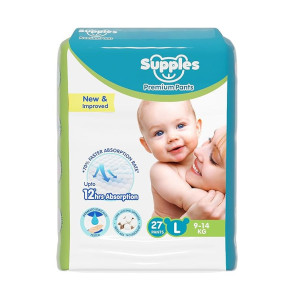 Supples Premium Diapers, Large (27 Count) with 12 hrs Absorption