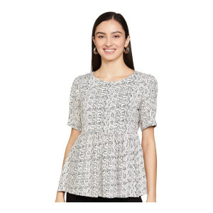 Symbol Women’s Solid Rayon Round Neck Half Sleeve Regular Fit Peplum Top
