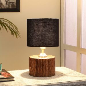 Table Lamps with Mango Wood Base & Black Cotton Shades for Home
