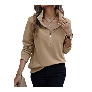 TAGAS Women’s Solid Half Zip Sweatshirt – Casual High Neck Pullover Top