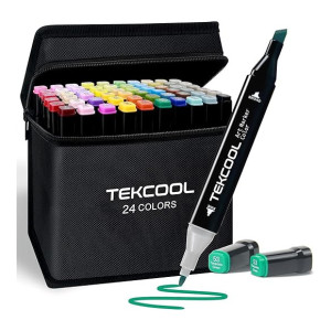 TEKCOOL Dual Tip Colorful Art Markers Sketch Pens 24 Colors with Carrying Case