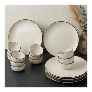 The Earth Store Crème Matte Ceramic Dinner Set, 18 Pieces